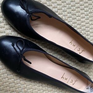 French Sole Black Leather Flats